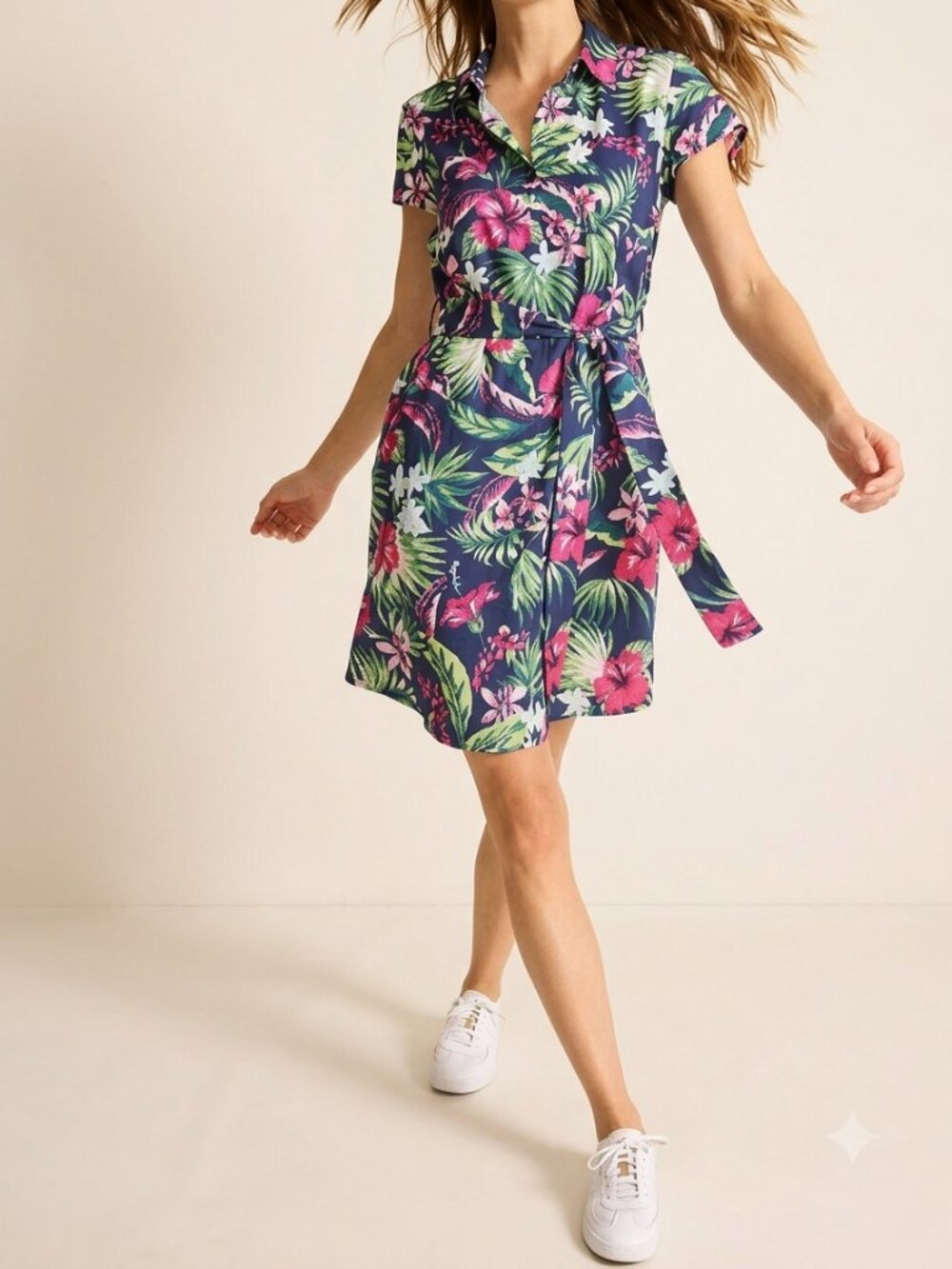 Tommy Bahama Tropical Floral Button-Front Shirt Dress w/ Belt - Size S/P